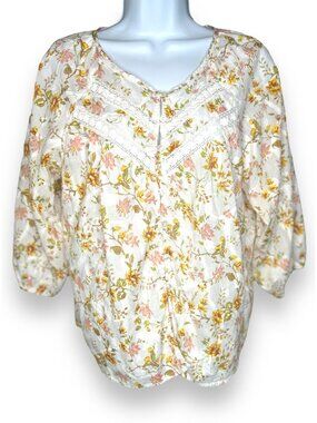 Hester & Orchard White Floral Peasant Top Blouse Lace Boho Romantic girlie